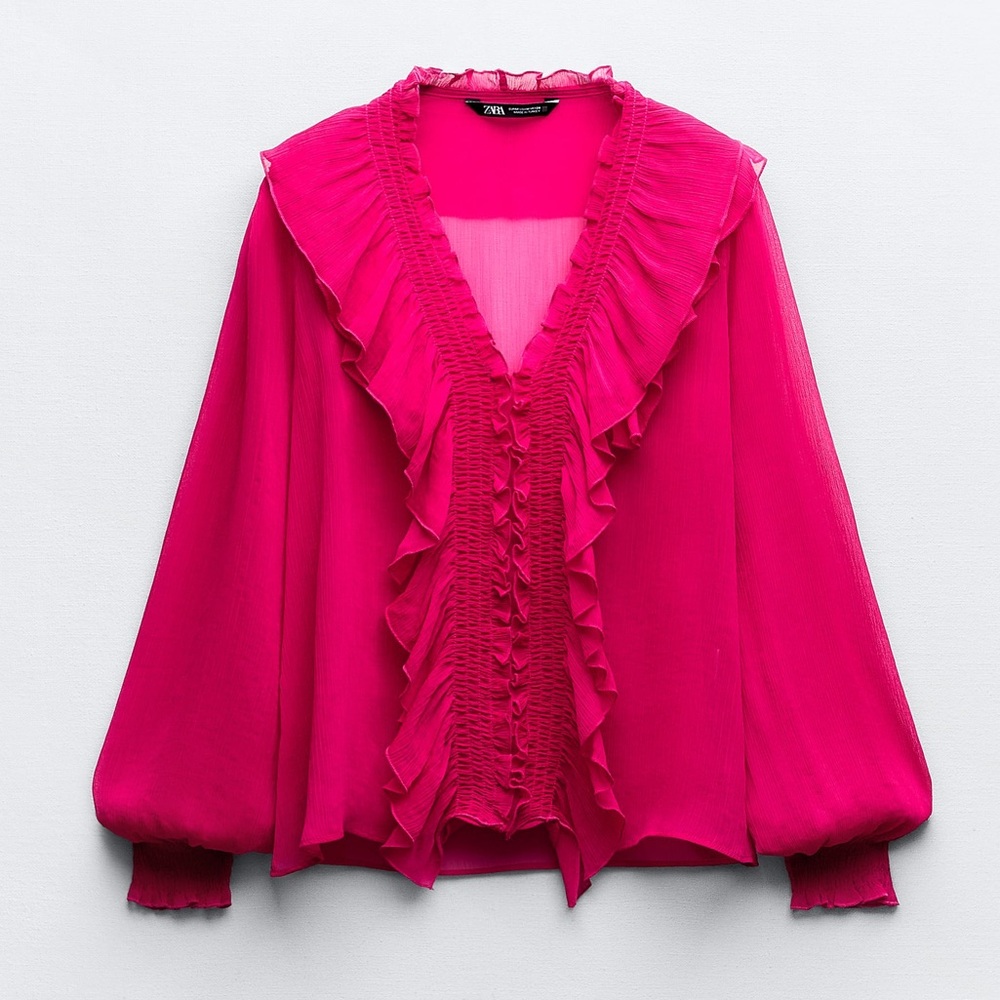 ZARA SEMI-SHEER BLOUSE WITH RUFFLES - Picture 2 of 5